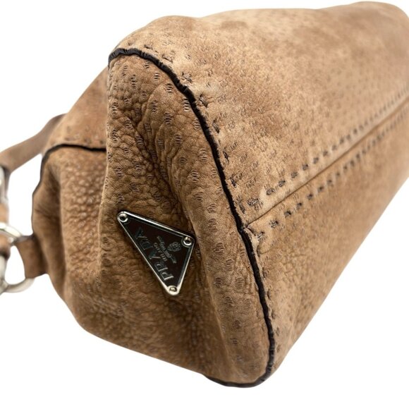 PRADA Vintage Triangle Logo One Shoulder Bag Textured Suede Leather [106467] - Picture 7 of 13